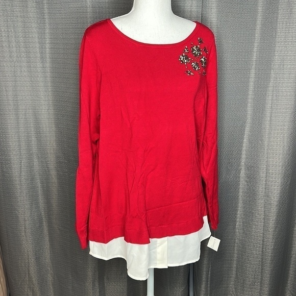 CHARTER CLUB WOMAN RED JEWEL SWEATER Size  1X - Picture 1 of 9